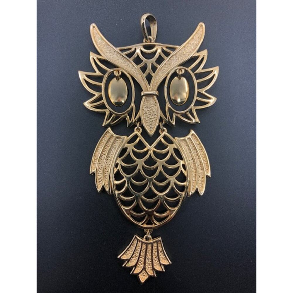 Vintage Owl Pendant Retro Gold Tone